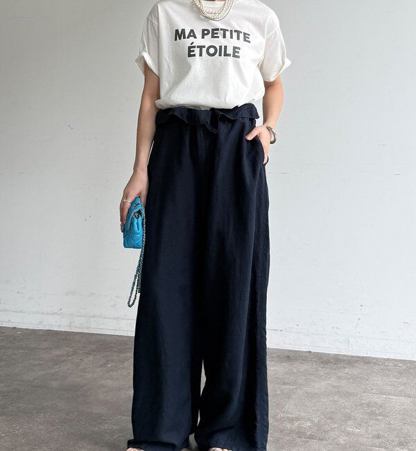  「ウエストギャザーリネン混パンツ」|チノ|