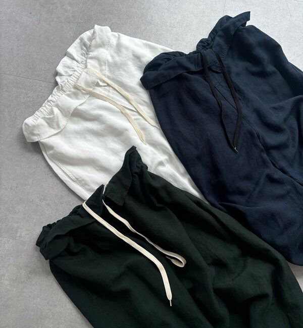  「ウエストギャザーリネン混パンツ」|チノ|