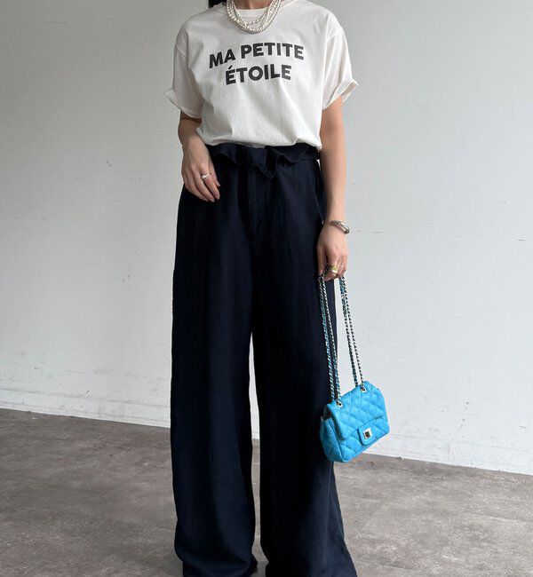  「ウエストギャザーリネン混パンツ」|チノ|