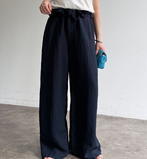  「ウエストギャザーリネン混パンツ」|チノ|