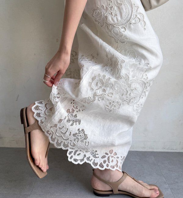  「コードレース刺繍カットワークレースワンピース」|ワンピース|