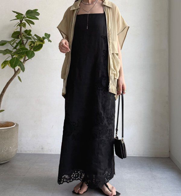  「コードレース刺繍カットワークレースワンピース」|ワンピース|ブラック