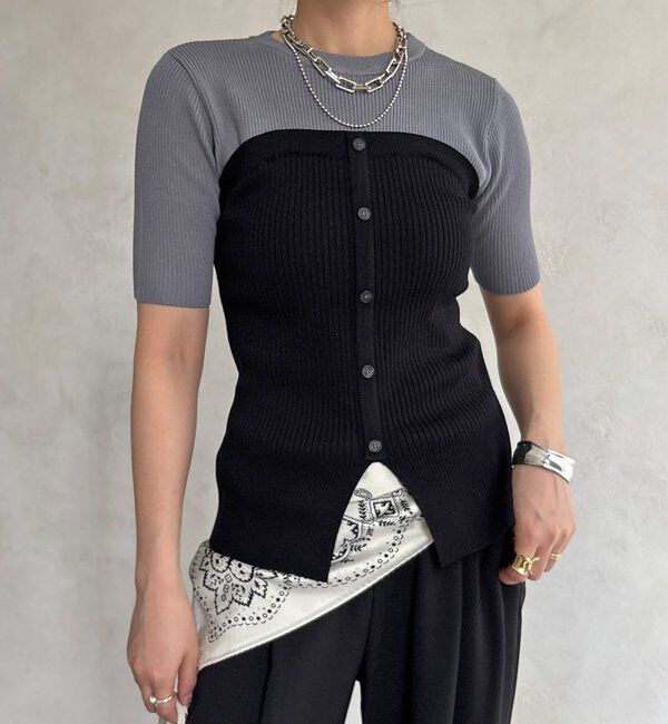  「【WEB限定】ビスチェドッキングリブニットプルオーバー」|ニット・セーター|