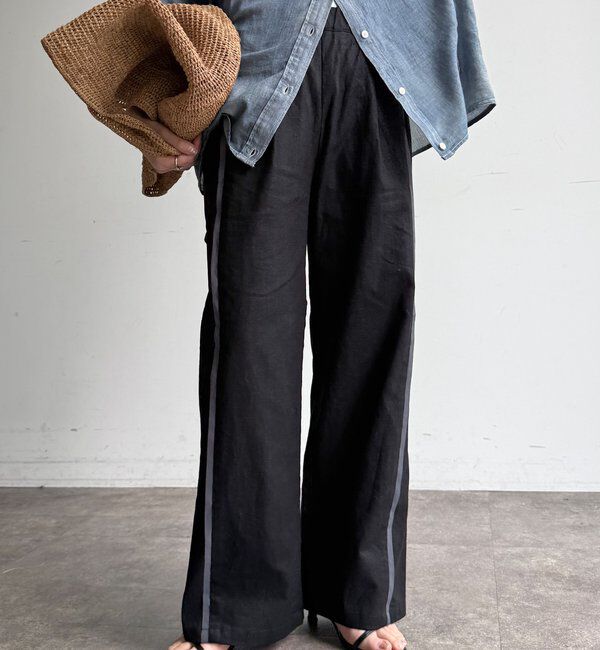  「【WEB限定】ラインタックワイドパンツ」|チノ|ブラック