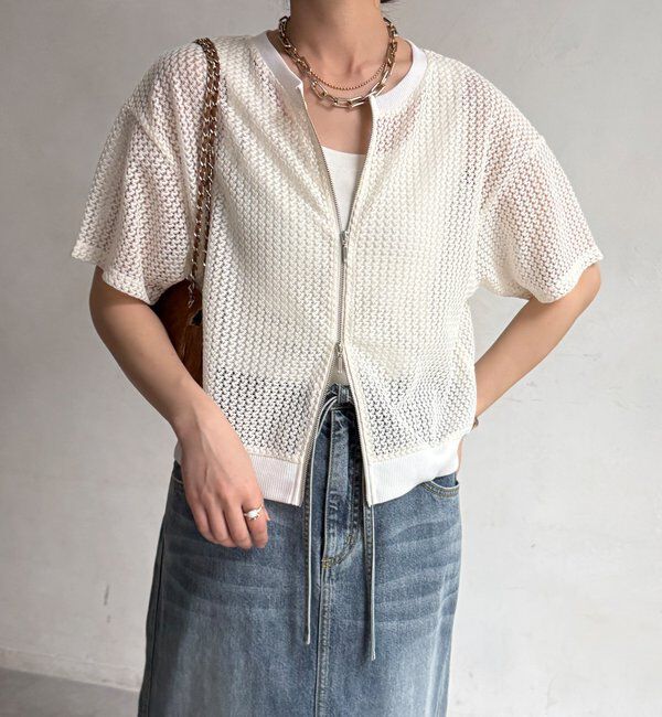  「【WEB限定】メッシュジップ半袖ブルゾン」|ブルゾン・スタジャン|