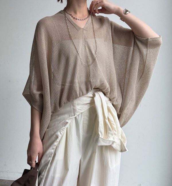  「【WEB限定】ストローヤーンカノコ柄ポンチョニツト」|ニット・セーター|