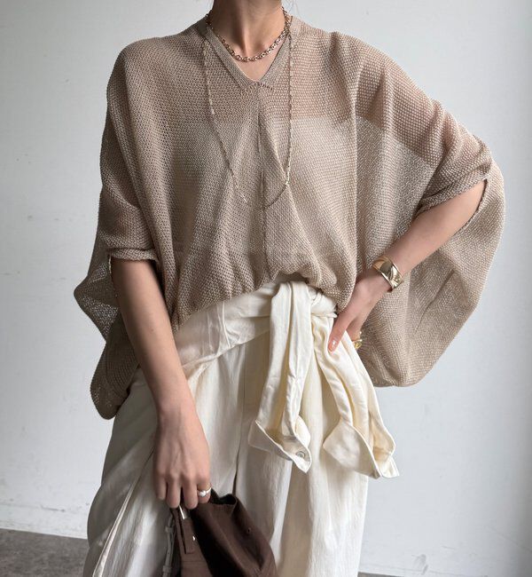  「【WEB限定】ストローヤーンカノコ柄ポンチョニツト」|ニット・セーター|