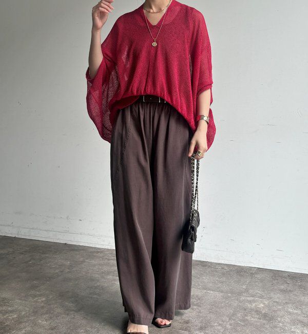  「【WEB限定】ストローヤーンカノコ柄ポンチョニツト」|ニット・セーター|