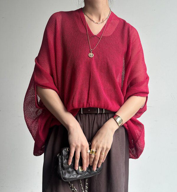  「【WEB限定】ストローヤーンカノコ柄ポンチョニツト」|ニット・セーター|