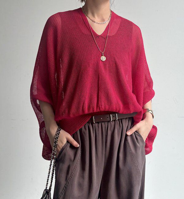  「【WEB限定】ストローヤーンカノコ柄ポンチョニツト」|ニット・セーター|