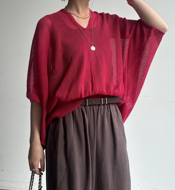  「【WEB限定】ストローヤーンカノコ柄ポンチョニツト」|ニット・セーター|