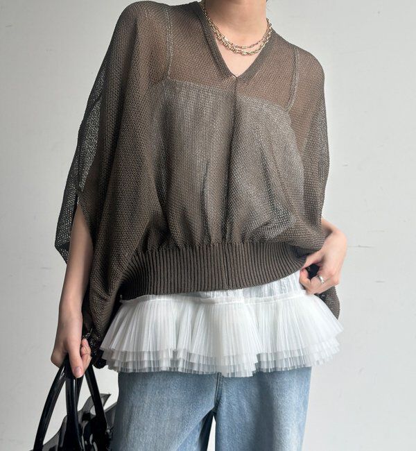  「【WEB限定】ストローヤーンカノコ柄ポンチョニツト」|ニット・セーター|カーキ