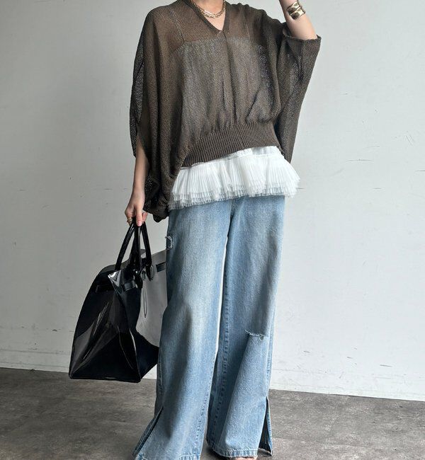  「【WEB限定】ストローヤーンカノコ柄ポンチョニツト」|ニット・セーター|