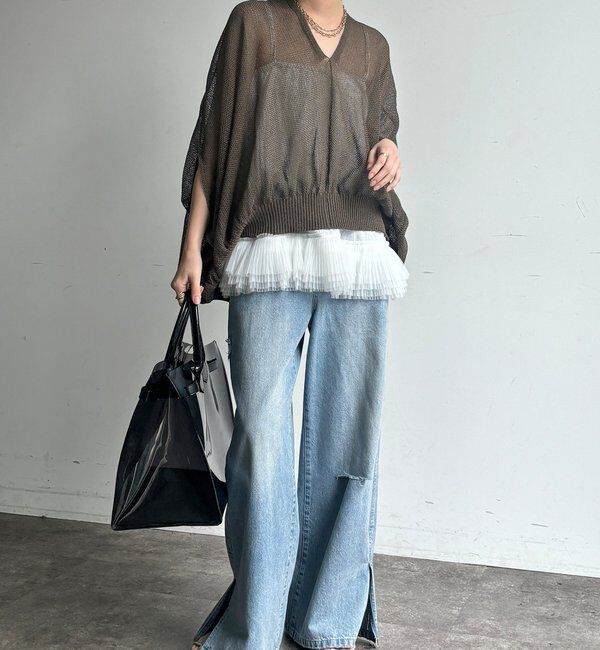  「【WEB限定】ストローヤーンカノコ柄ポンチョニツト」|ニット・セーター|