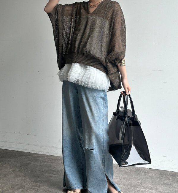  「【WEB限定】ストローヤーンカノコ柄ポンチョニツト」|ニット・セーター|