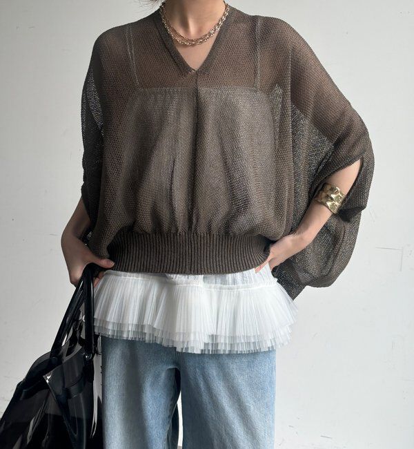  「【WEB限定】ストローヤーンカノコ柄ポンチョニツト」|ニット・セーター|