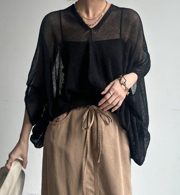  「【WEB限定】ストローヤーンカノコ柄ポンチョニツト」|ニット・セーター|