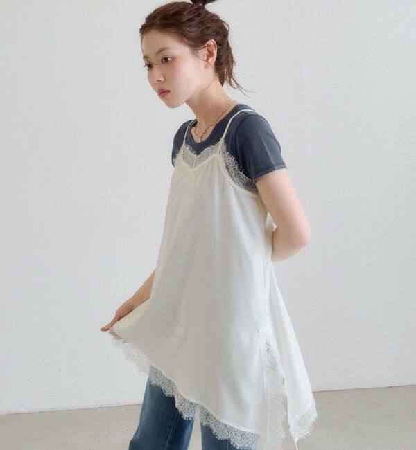  「レースサテンキャミ」|キャミソール|アイボリー