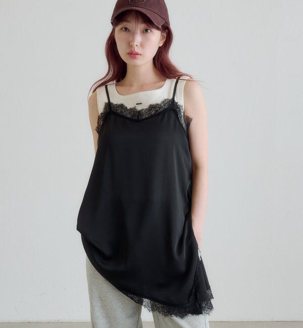 「レースサテンキャミ」|キャミソール|ブラック