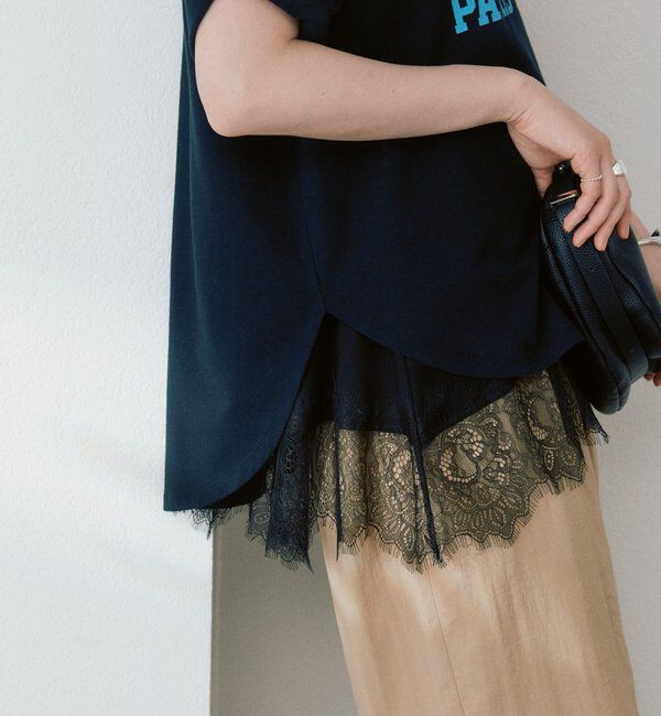  「【レース裾で映える】レースヘムタンクトップ」|キャミソール|ブラック