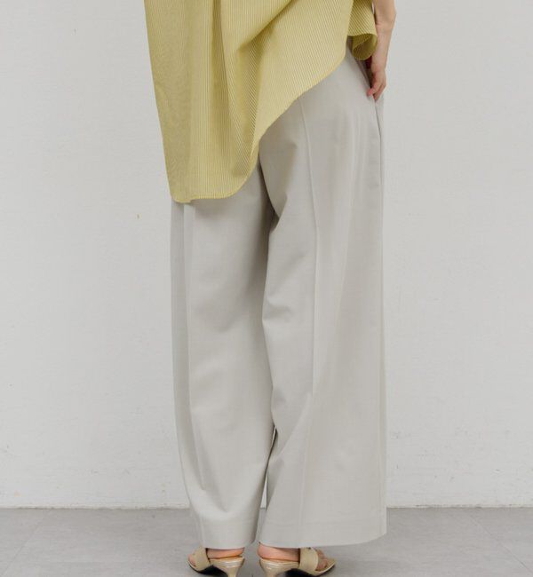  「【ウエスト調整可能】【手洗い可】梳毛タックワイドパンツ」|チノ|
