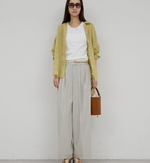  「【ウエスト調整可能】【手洗い可】梳毛タックワイドパンツ」|チノ|