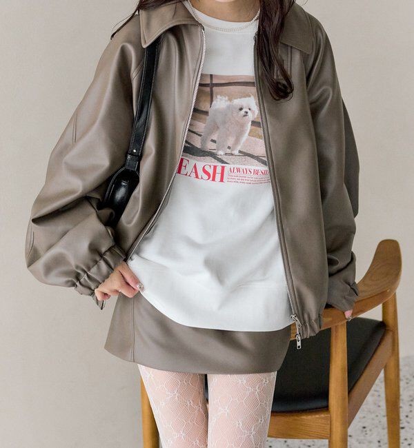  「バルーンスリーブフェイクレザーブルゾン」|ブルゾン・スタジャン|