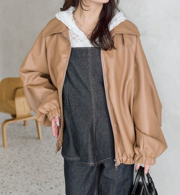  「バルーンスリーブフェイクレザーブルゾン」|ブルゾン・スタジャン|