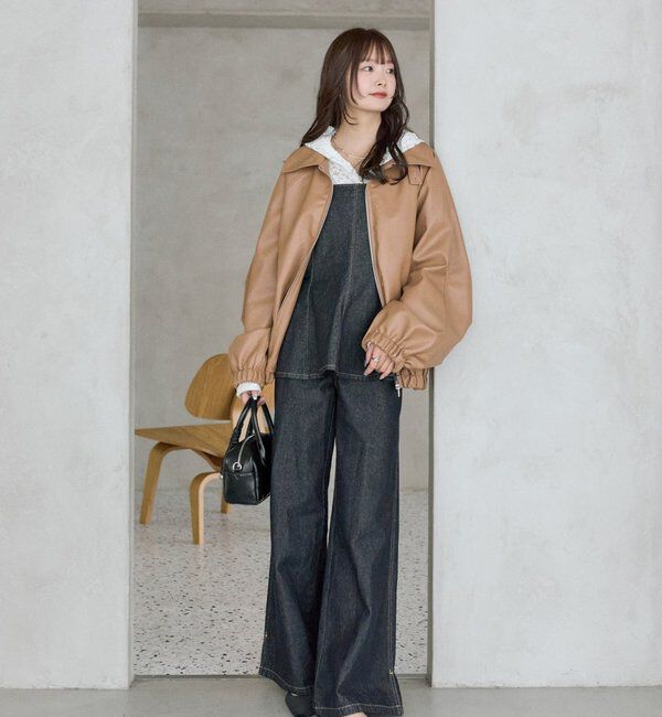  「バルーンスリーブフェイクレザーブルゾン」|ブルゾン・スタジャン|