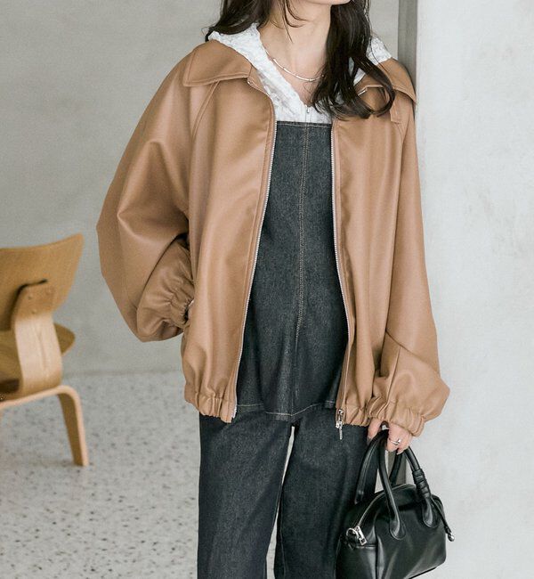  「バルーンスリーブフェイクレザーブルゾン」|ブルゾン・スタジャン|