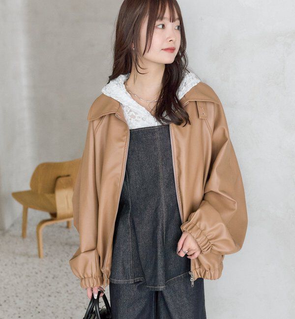  「バルーンスリーブフェイクレザーブルゾン」|ブルゾン・スタジャン|