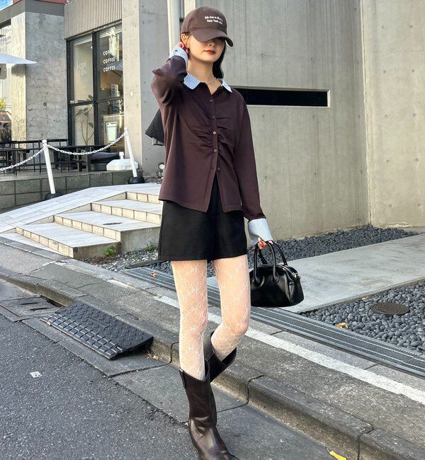  「【＠___s_m17企画】ストライプ付け襟配色ニット」|Tシャツ・カットソー|