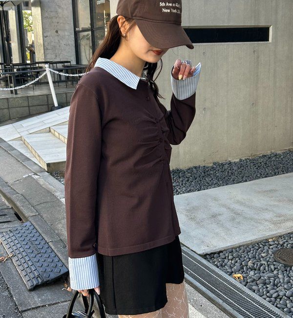  「【＠___s_m17企画】ストライプ付け襟配色ニット」|Tシャツ・カットソー|