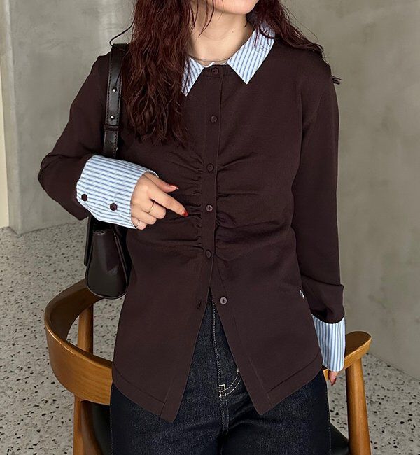  「【＠___s_m17企画】ストライプ付け襟配色ニット」|Tシャツ・カットソー|