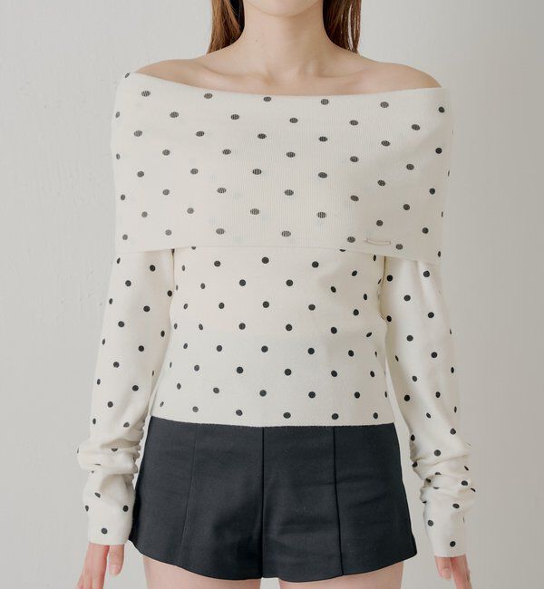  「【SALON by Chico】ドットプリントオフショルニット」|ニット・セーター|
