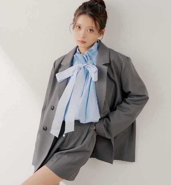  「【SALON by Chico】2wayスタンドフリルブラウス」|シャツ・ブラウス|ブルー