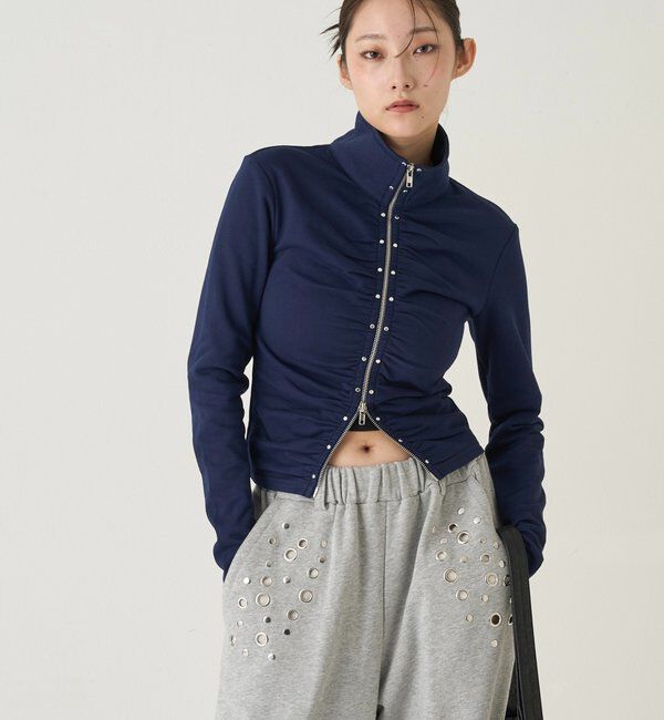  「スタッズジップギャザートップス」|Tシャツ・カットソー|