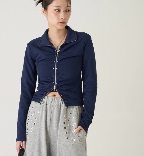  「スタッズジップギャザートップス」|Tシャツ・カットソー|