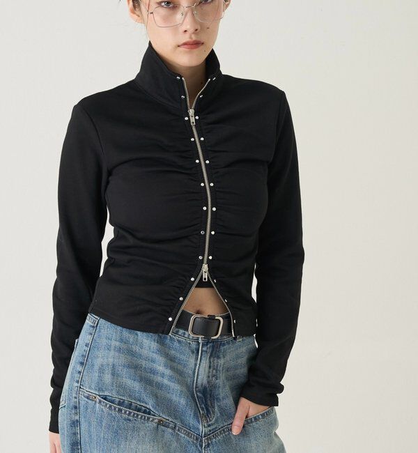  「スタッズジップギャザートップス」|Tシャツ・カットソー|