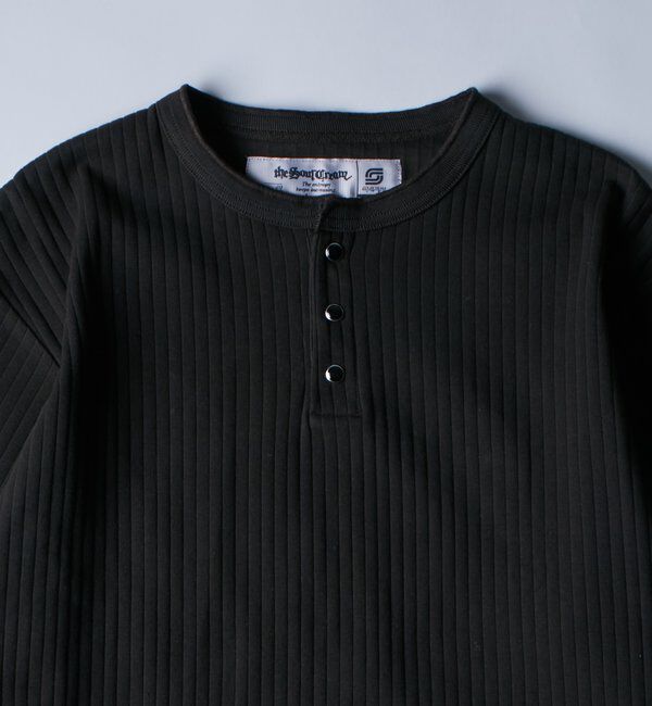  「【Sourcream】パール針抜きヘンリーL/S TEE」|Tシャツ・カットソー|ブラック