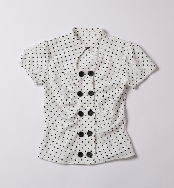 「Wボタンギャザーブラウス(ドット柄・無地)」|シャツ・ブラウス|