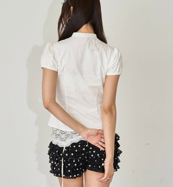  「Wボタンギャザーブラウス(ドット柄・無地)」|シャツ・ブラウス|