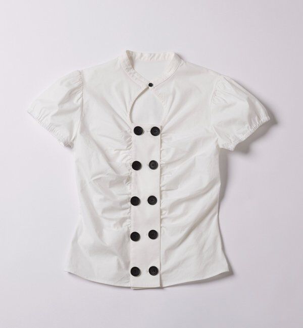  「Wボタンギャザーブラウス(ドット柄・無地)」|シャツ・ブラウス|