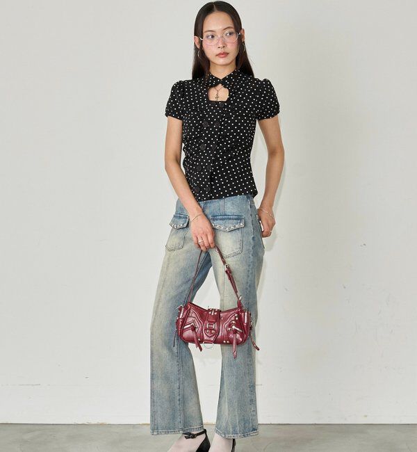  「Wボタンギャザーブラウス(ドット柄・無地)」|シャツ・ブラウス|