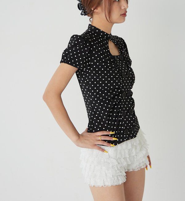  「Wボタンギャザーブラウス(ドット柄・無地)」|シャツ・ブラウス|