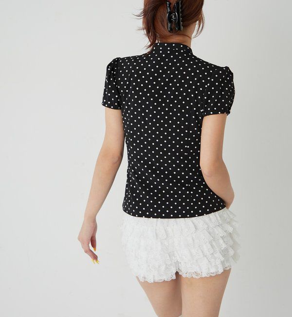  「Wボタンギャザーブラウス(ドット柄・無地)」|シャツ・ブラウス|