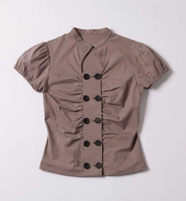  「Wボタンギャザーブラウス(ドット柄・無地)」|シャツ・ブラウス|