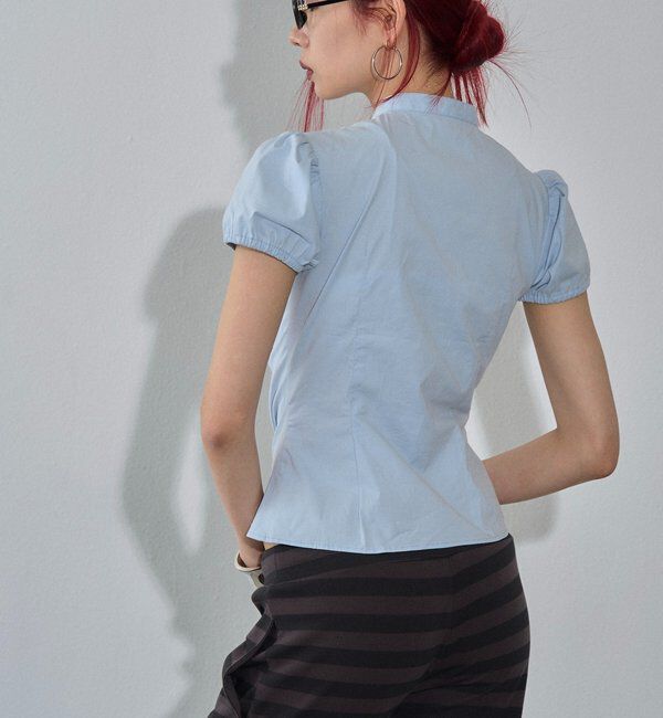  「Wボタンギャザーブラウス(ドット柄・無地)」|シャツ・ブラウス|