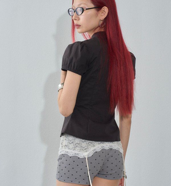  「Wボタンギャザーブラウス(ドット柄・無地)」|シャツ・ブラウス|