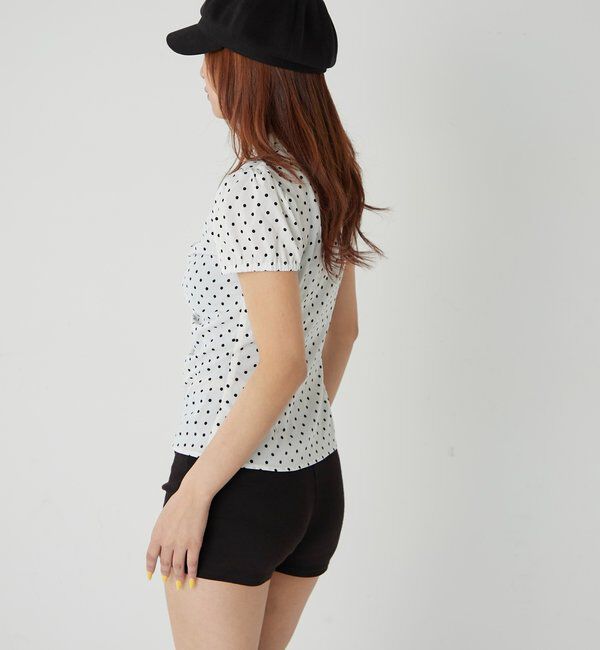  「Wボタンギャザーブラウス(ドット柄・無地)」|シャツ・ブラウス|